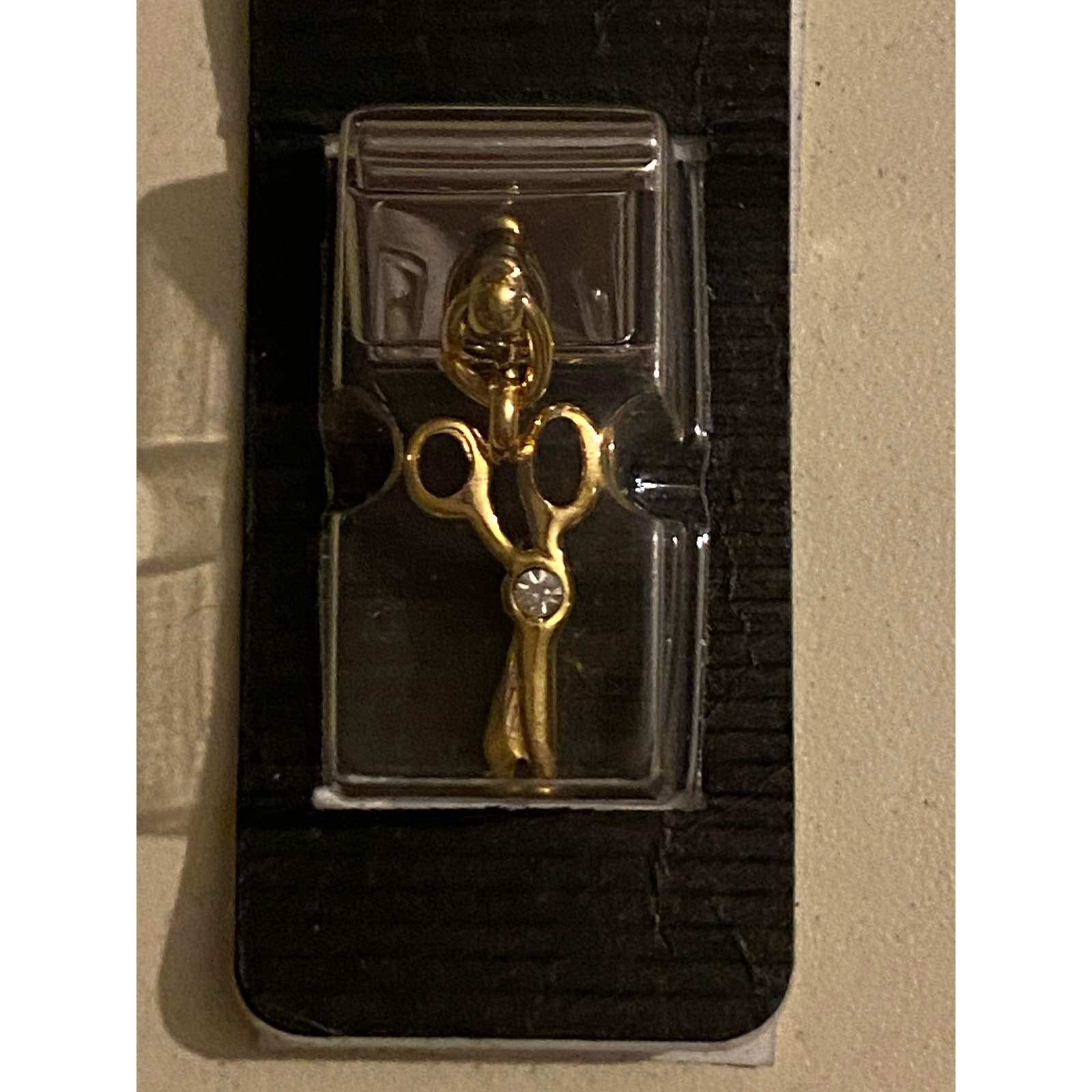 Gold Tone Scissors Italian Charm Link Rhinestone Hair Stylist Jewelry